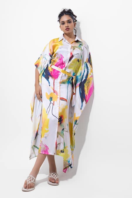 Pop Sugar Vegan Silk Collared Multi Colour Designer Kaftan Set