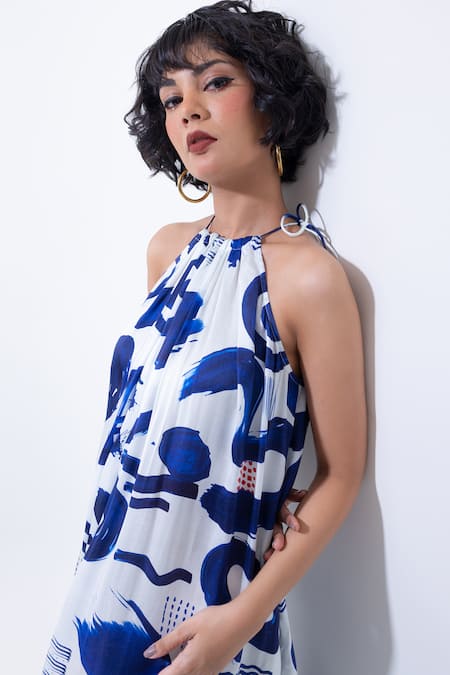 Shop_Pop Sugar_Blue Silk Halter Neck And White Maxi Dress _Online_at_Aza_Fashions