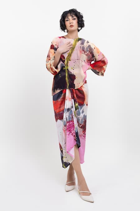 Pop Sugar Pink Vegan Silk Multi Colour Skirt