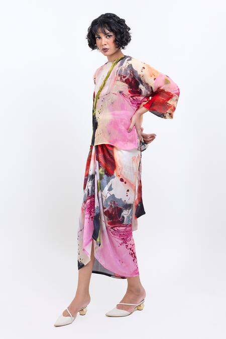 Pop Sugar_Multi Color Organza Round Neck Top _Online_at_Aza_Fashions