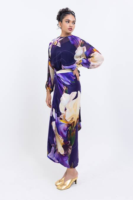 Pop Sugar Purple Organza Round Neck Floral Top Online at Aza Fashions Pop Sugar_Purple Organza Round Neck Floral Top _Online_at_Aza_Fashions