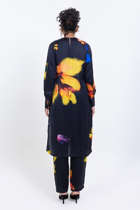 Pop Sugar Floral Print Vegan Silk Kurta Pant Set 
