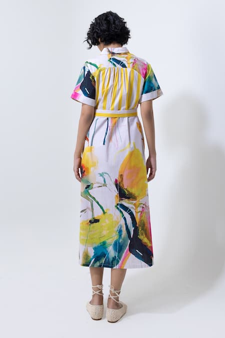 Pop Sugar Multi Colour Printed Midi Dress With Belt 