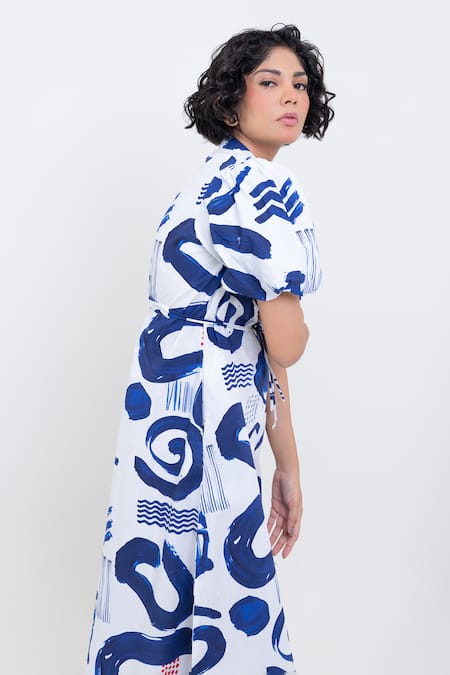 Pop Sugar Indigo Blue Printed Midi Dress 