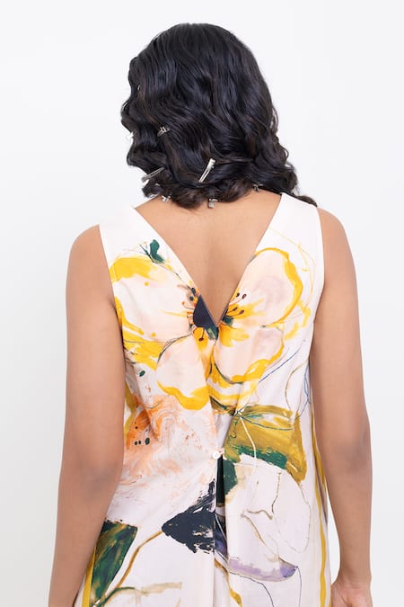 Buy_Pop Sugar_Multi Color Cotton V-neck Floral Print Midi Dress _Online_at_Aza_Fashions