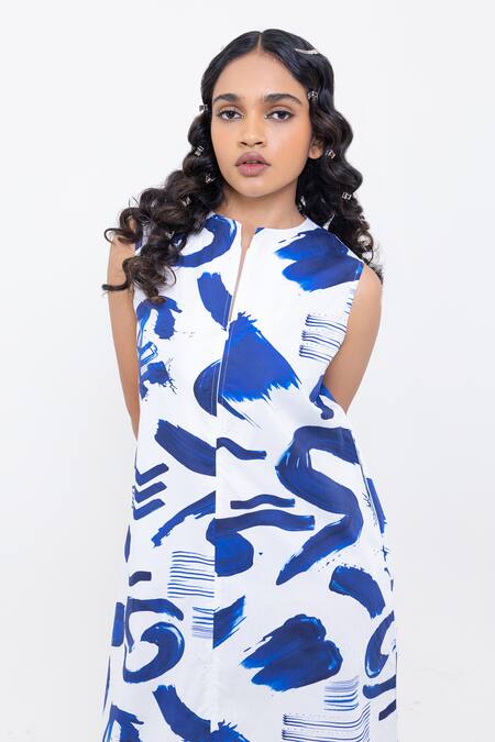 Pop Sugar Blue Cotton Round Neck Indigo Designer Short Dress Online at Aza Fashions Pop Sugar_Blue Cotton Round Neck Indigo Designer Short Dress _Online_at_Aza_Fashions