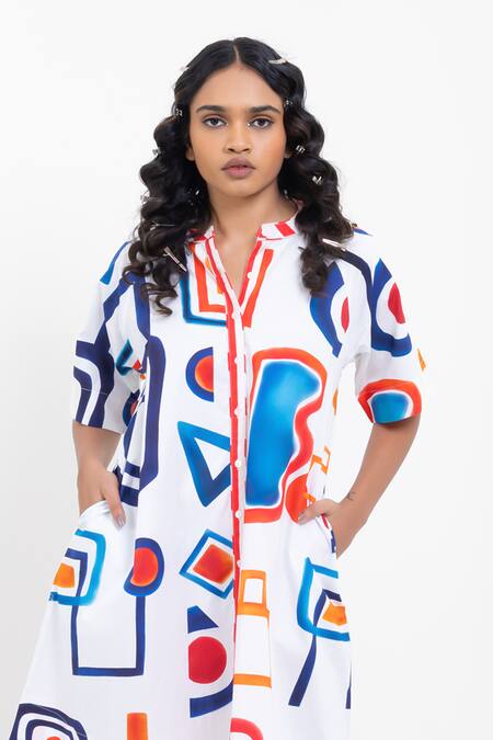Pop Sugar_Multi Color Cotton Collared Designer Short Dress _Online_at_Aza_Fashions