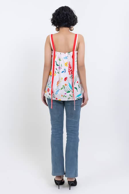 Pop Sugar White Floral Print Designer Top 