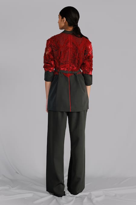 Anurag Gupta Red Map Embroidery Coat Set 