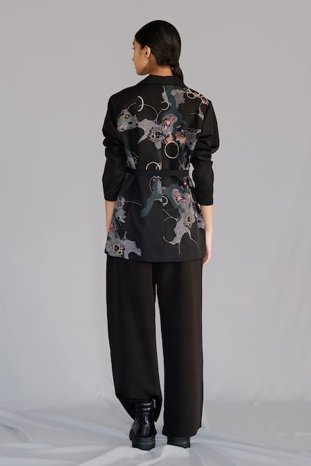 Shop Anurag Gupta Black Crepe, Brocade Map Coat Set at Aza Fashions Shop_Anurag Gupta_Black Crepe, Brocade Map Coat Set _at_Aza_Fashions