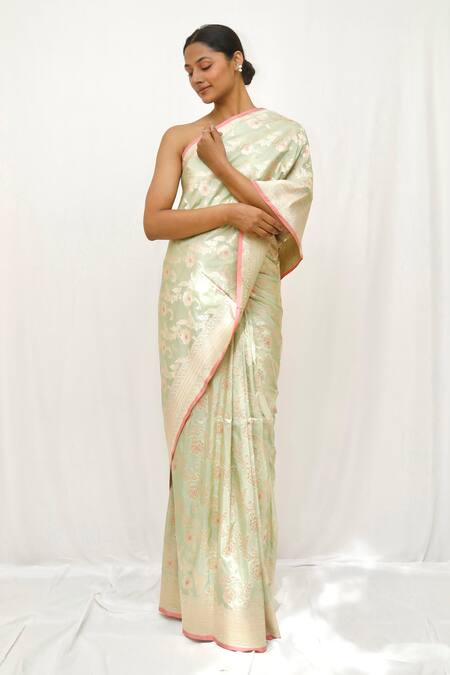 Neha & Tarun_Green Silk Embroidery Sea Designer Saree _Online_at_Aza_Fashions