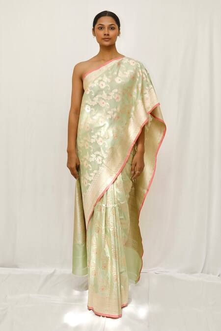 Buy_Neha & Tarun_Green Silk Embroidery Sea Designer Saree _Online_at_Aza_Fashions
