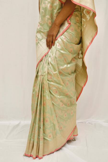 Shop_Neha & Tarun_Green Silk Embroidery Sea Designer Saree _Online_at_Aza_Fashions