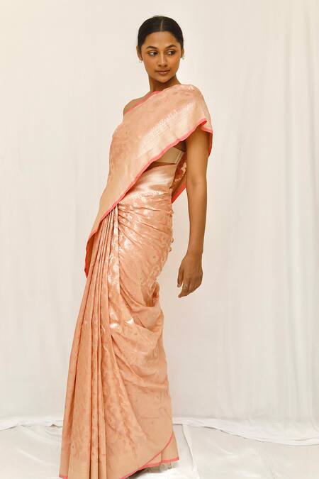 Shop_Neha & Tarun_Peach Silk Woven Saree With Blouse Piece _Online_at_Aza_Fashions