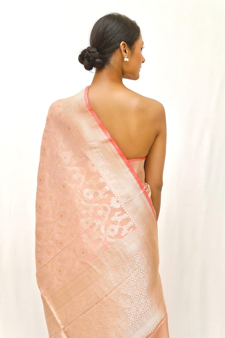 Neha & Tarun Peach Woven Silk Saree With Blouse Piece 