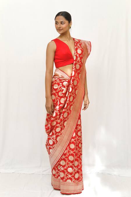 Neha & Tarun_Red Silk Woven Designer Saree _Online_at_Aza_Fashions