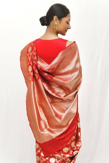 Neha & Tarun Red Silk Woven Designer Saree 
