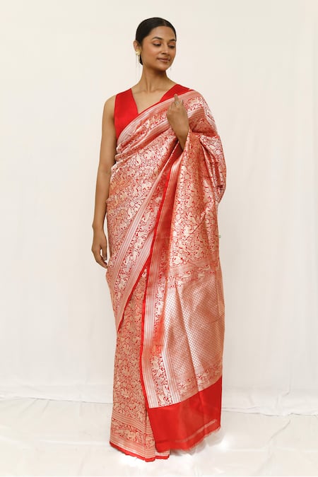 Neha & Tarun Red Silk Designer Woven Saree 