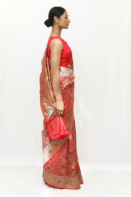 Neha & Tarun_Red Silk Zari Designer Woven Saree With Blouse Piece _Online_at_Aza_Fashions