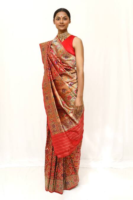 Buy_Neha & Tarun_Red Silk Zari Designer Woven Saree With Blouse Piece _Online_at_Aza_Fashions
