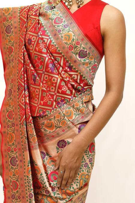 Buy_Neha & Tarun_Red Silk Zari Designer Woven Saree With Blouse Piece 