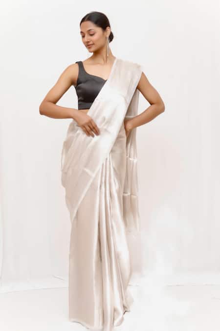 Neha & Tarun Silver Silk Woven Saree With Blouse Piece 