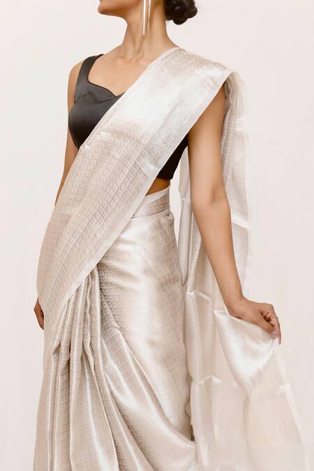 Buy_Neha & Tarun_Silver Silk Woven Saree With Blouse Piece _Online_at_Aza_Fashions