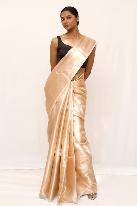 Neha & Tarun Gold Woven Silk Saree With Blouse Piece 