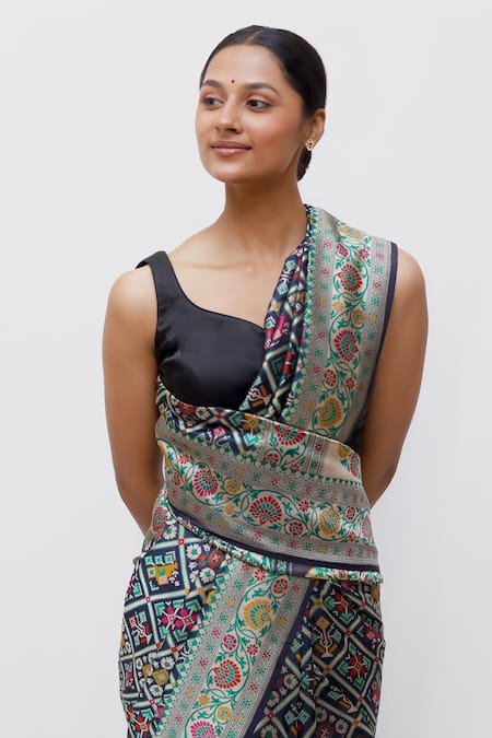 Neha & Tarun Blue Silk Embroidery Designer Printed Saree Online at Aza Fashions Neha & Tarun_Blue Silk Embroidery Designer Printed Saree _Online_at_Aza_Fashions