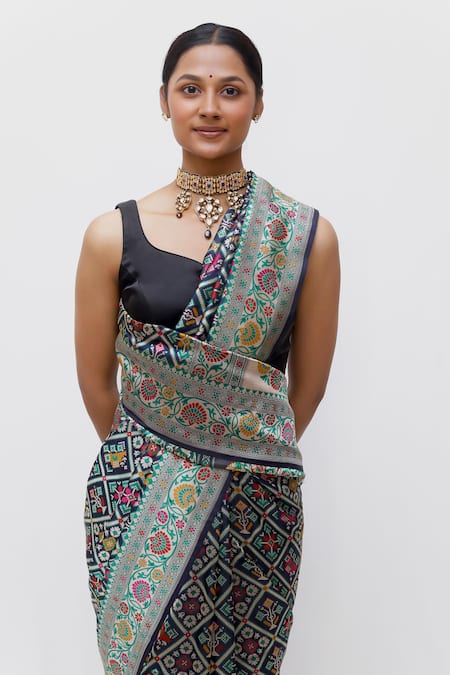 Buy Neha & Tarun Blue Silk Embroidery Designer Printed Saree Online at Aza Fashions Buy_Neha & Tarun_Blue Silk Embroidery Designer Printed Saree _Online_at_Aza_Fashions