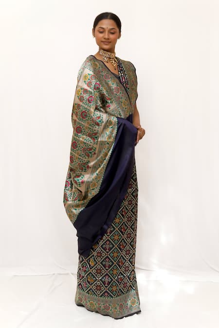 Shop Neha & Tarun Blue Silk Embroidery Designer Printed Saree Online at Aza Fashions Shop_Neha & Tarun_Blue Silk Embroidery Designer Printed Saree _Online_at_Aza_Fashions