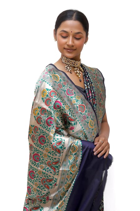 Neha & Tarun Blue Silk Embroidery Designer Printed Saree at Aza Fashions Neha & Tarun_Blue Silk Embroidery Designer Printed Saree _at_Aza_Fashions