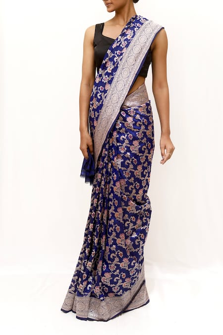 Buy_Neha & Tarun_Blue Silk Designer Woven Saree _Online_at_Aza_Fashions