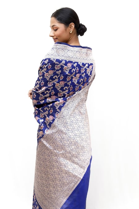 Shop_Neha & Tarun_Blue Silk Designer Woven Saree _Online_at_Aza_Fashions