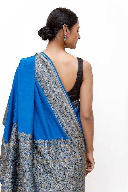 Neha & Tarun_Blue Silk Designer Saree _Online_at_Aza_Fashions