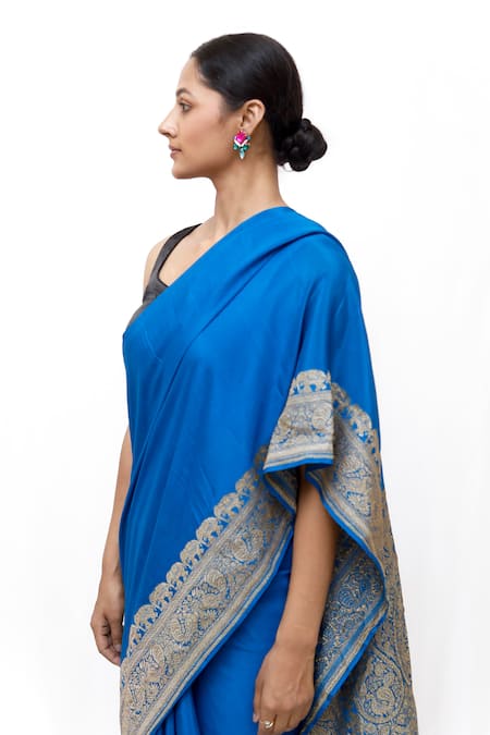 Buy_Neha & Tarun_Blue Silk Designer Saree _Online_at_Aza_Fashions