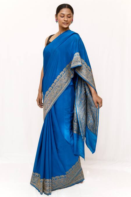 Neha & Tarun_Blue Silk Designer Saree _at_Aza_Fashions