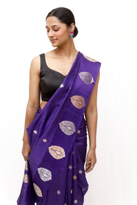 Neha & Tarun_Purple Silk Embroidery Designer Saree _Online_at_Aza_Fashions