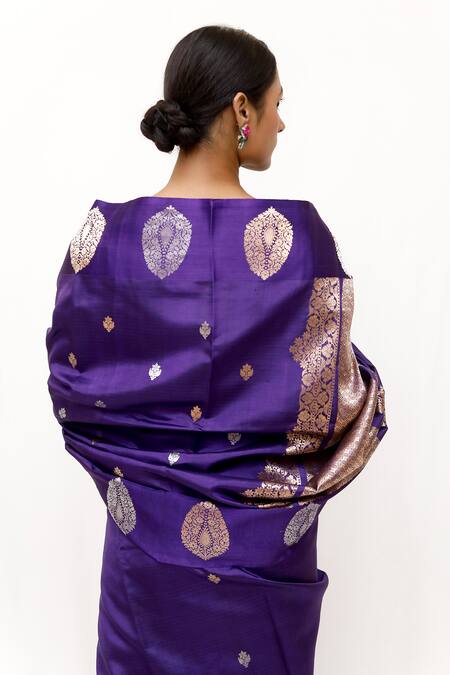 Buy_Neha & Tarun_Purple Silk Embroidery Designer Saree _Online_at_Aza_Fashions