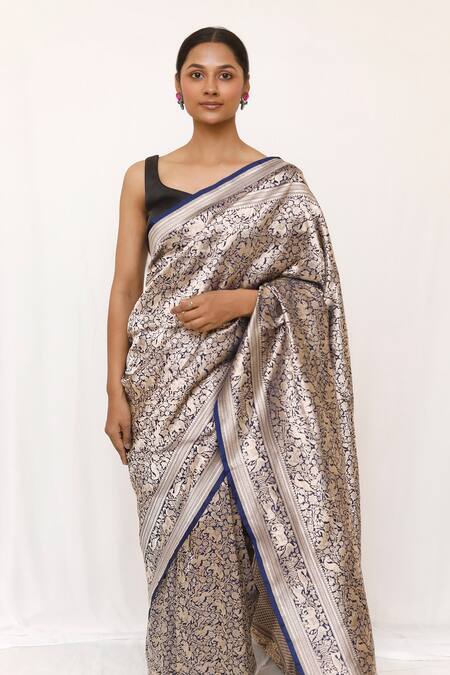 Neha & Tarun_Blue Silk Designer Woven Saree _Online_at_Aza_Fashions