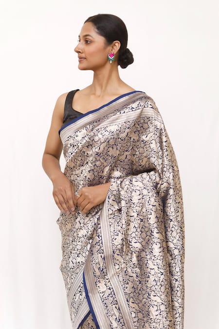 Buy_Neha & Tarun_Blue Silk Designer Woven Saree _Online_at_Aza_Fashions
