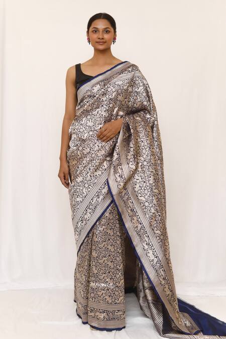 Shop_Neha & Tarun_Blue Silk Designer Woven Saree _Online_at_Aza_Fashions