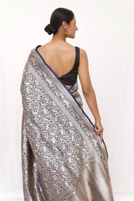 Neha & Tarun_Blue Silk Designer Woven Saree _at_Aza_Fashions