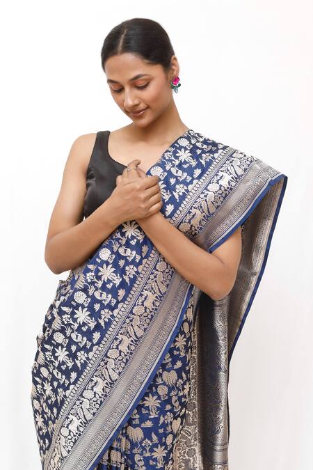 Shop Neha & Tarun Blue Silk Zari Designer Woven Saree Online at Aza Fashions Shop_Neha & Tarun_Blue Silk Zari Designer Woven Saree _Online_at_Aza_Fashions
