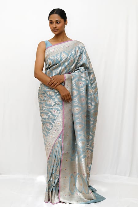 Neha & Tarun Blue Silk Zari Powder Woven Designer Saree 