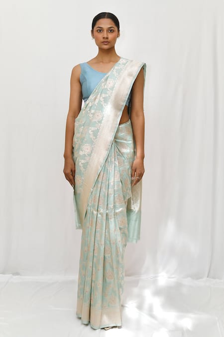 Neha & Tarun Blue Silk Embroidery Designer Saree Set 
