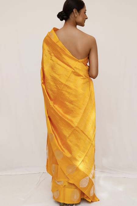 Neha & Tarun Yellow Woven Silk Saree with Blouse Piece 