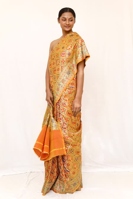 Neha & Tarun_Yellow Silk Designer Saree With Unstitched Blouse Piece _Online_at_Aza_Fashions
