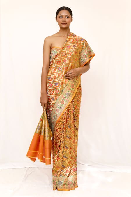 Neha & Tarun Yellow Silk Designer Saree With Unstitched Blouse Piece 