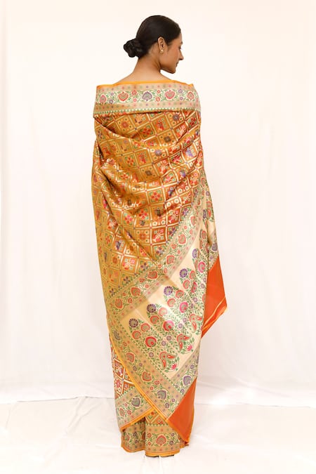 Neha & Tarun Designer Yellow Silk Saree with Unstitched Blouse piece 